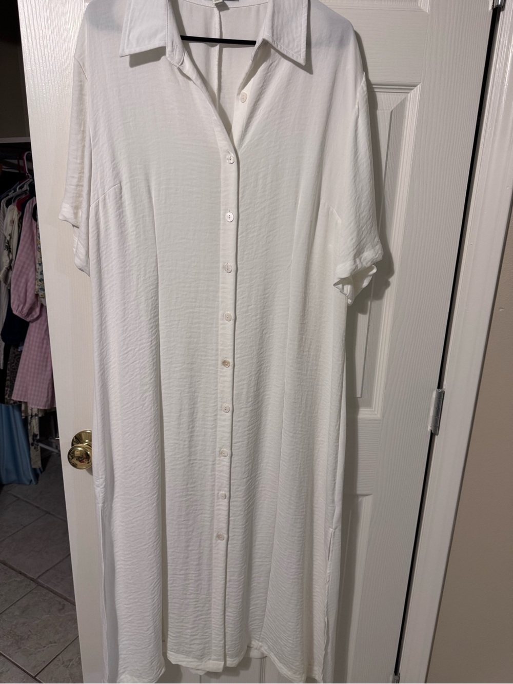 Beach coverup - Button-Front White Shirt Dress - (see through)